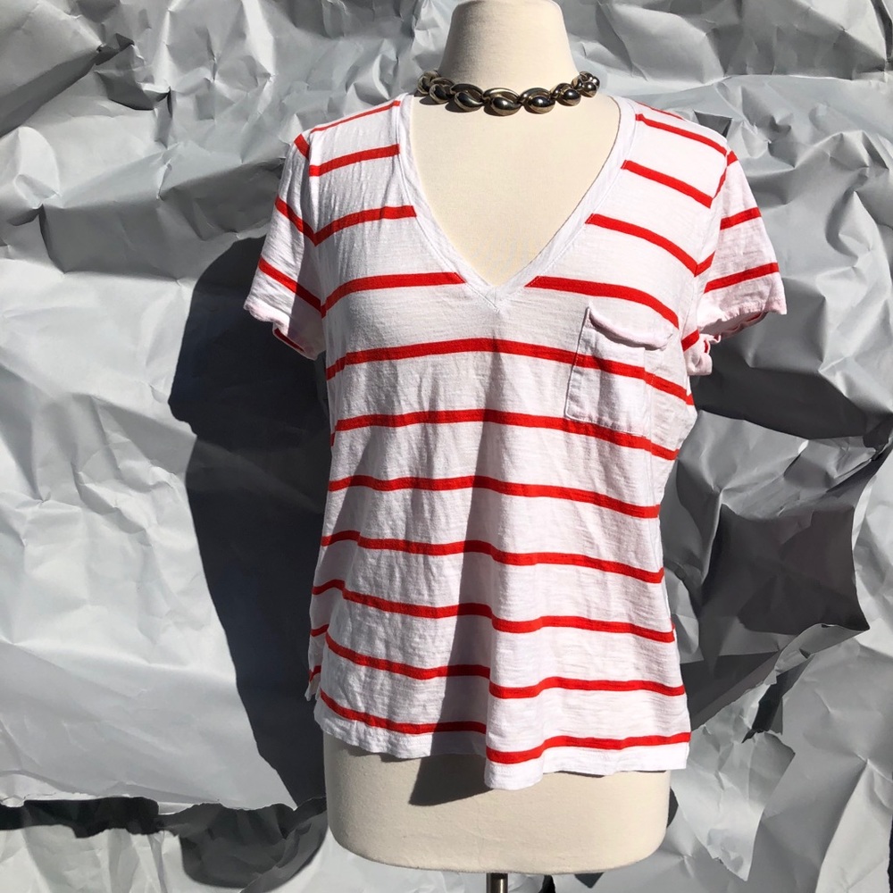 White and Red Madewell Striped Top